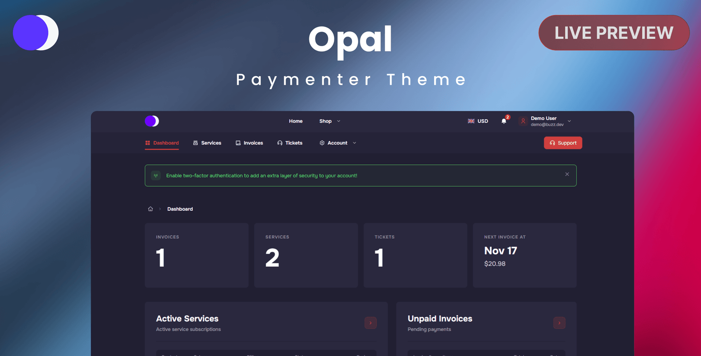Opal | Newest Paymenter Theme